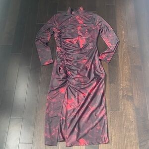 HUGO Long Sleeve Red and Black Rose Dress